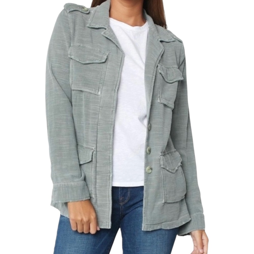 Sundry Women Gray Cotton Slub Utility Field Jacket Size 2 M Military Lightweight